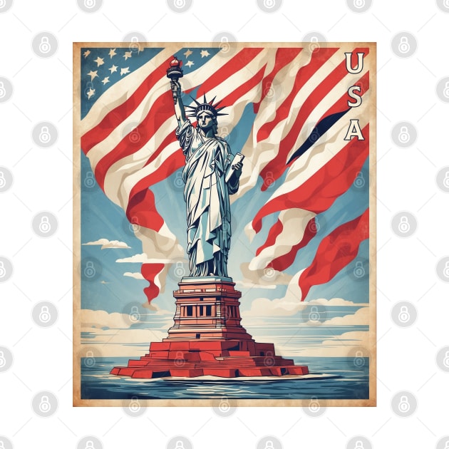 Statue of Liberty Manhattan New York United States of America Tourism Vintage Poster by TravelersGems