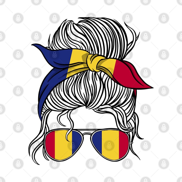 Romania Flag Messy Bun Hair Romanian Mom Woman Girl by BramCrye