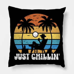 Just Chillin' Summer Vacation Tropical Beach Vintage Sunset Hawaiian Pillow