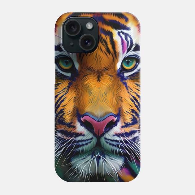 Pop Art Tiger Face In Vibrant Colors - A Unique and Playful Art Print For Animal Lovers Phone Case by Whimsical Animals