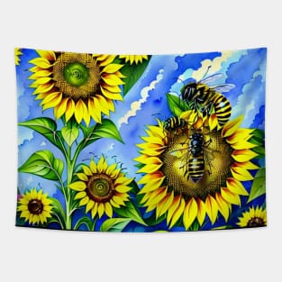 Bee On A Sunflower Tapestry