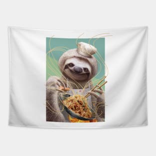 sloth is stir frying noodles Tapestry