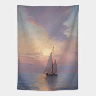 Pastel Sunset Ocean Landscape Tapestry