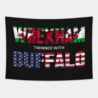 WREXHAM BUFFALO WELSH AMERICAN FLAG WORDS Tapestry