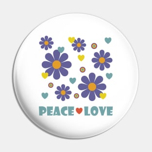 Peace Love 1970s Purple Flower Power Pin