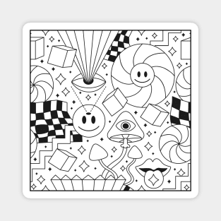 White over black abstract line art pattern Magnet