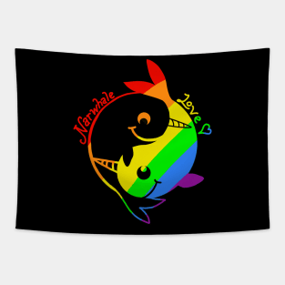 rainbow narwhale zen ying yang Tapestry