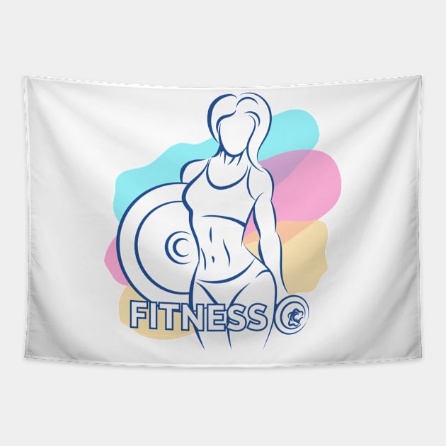 Colored Fitness Emblem with Athletic Woman Tapestry by devaleta