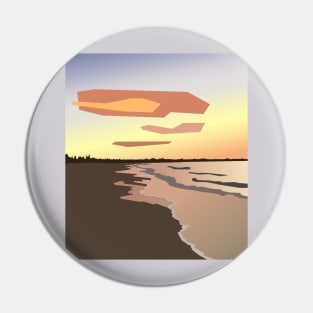 Side view of cartoon sunset and sandy seashore. Pin