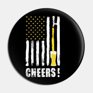 Craft Beer American Flag USA T-Shirt, 4th July CHEERS T-Shirt Pin