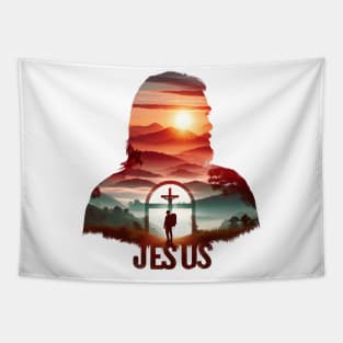 Christian Tshirt Design Siluet Jesus Christ Tapestry