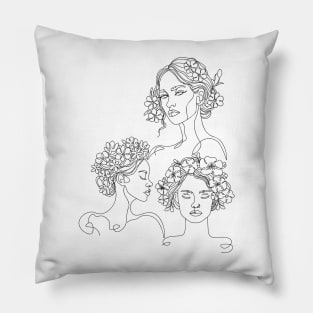 Line art female with flowers Pillow