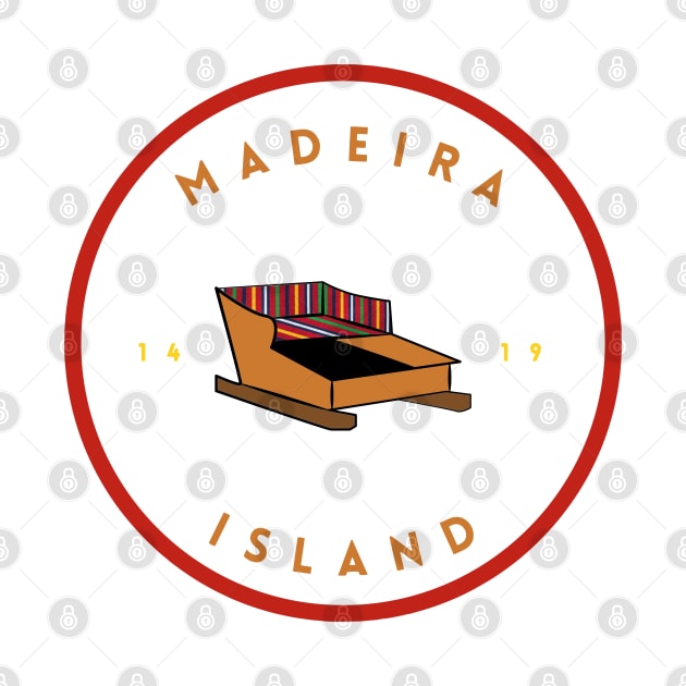 Madeira Island 1419 logo with the traditional toboggan ride/carro de cesto in colour by Donaby