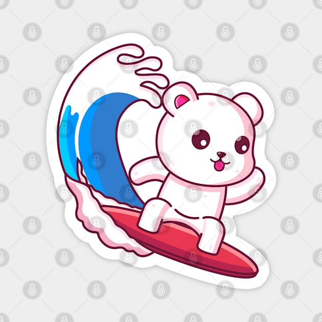 Cute polar bear surfing summer vacation Magnet by Ardhsells