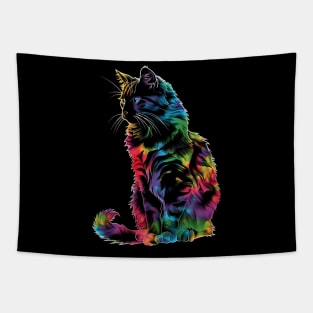 Cat Rainbow Balloon Rides Tapestry