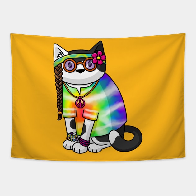 Hippy Cat Tapestry by Doodlecats 