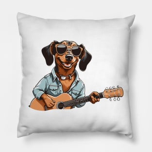 Dachshund Playing Guitar Pillow