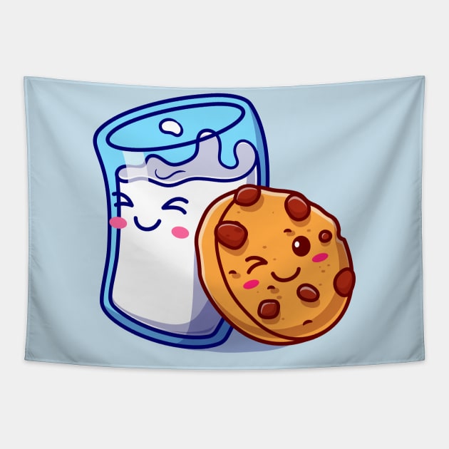 Cute Milk And Cute Cookies Cartoon Tapestry by Catalyst Labs