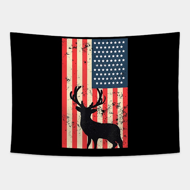 American Patriot Distressed USA Flag Deer Hunting Gift Tapestry by prunioneman