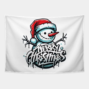 Merry Christmas Graffiti Snowman Tapestry