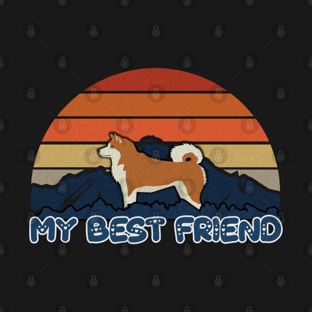 My Best Friend Akita Inu Striped Sunset Mountain Background Design - Gift for Akita Inu Lovers by HarrietsDogGifts