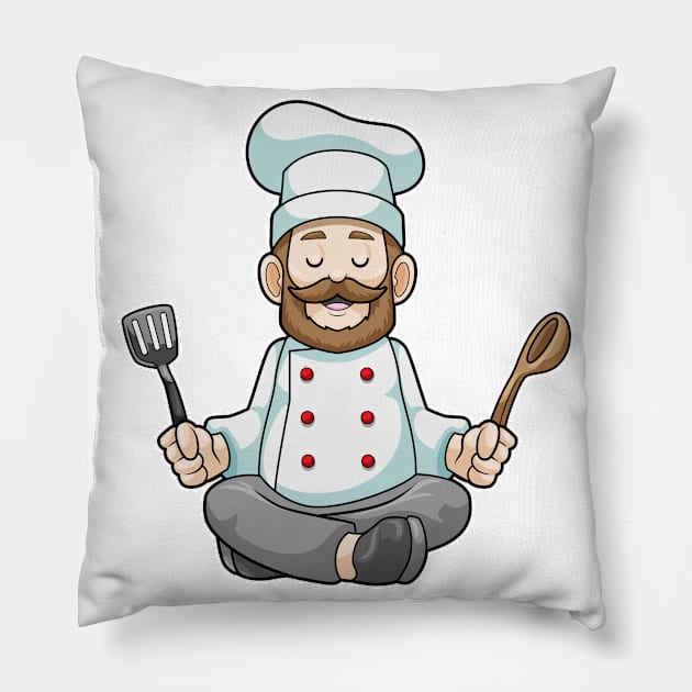 Chef with Cooking apron & Wooden spoon at Yoga Pillow by Markus Schnabel