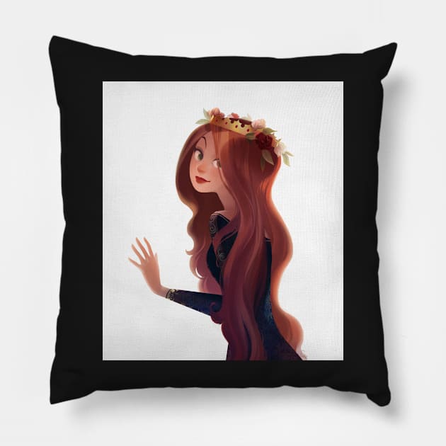 Red Hair and Roses Pillow by SumiIllustrator