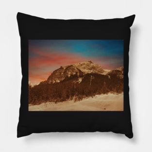 Sunset over the snowy mountains Pillow