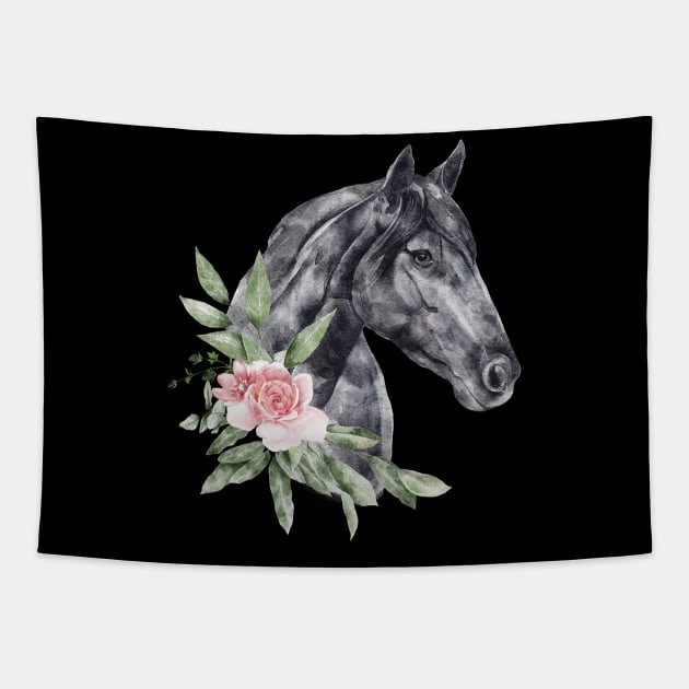 Floral Wild Horse Mustangs Animal Spirit Wildlife Rescue Tapestry by PinkyTree