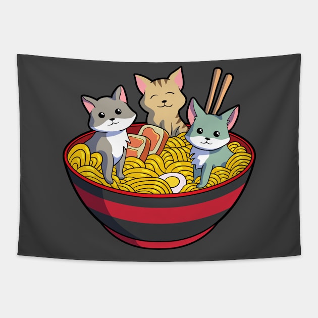 Ramen Cat Kawaii Anime Neko Otaku Cats Japanese Noodles Tapestry by Blink_Imprints10