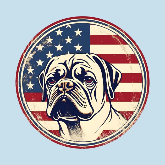 Pug dog on a vintage distressed American flag by Clearmind Arts