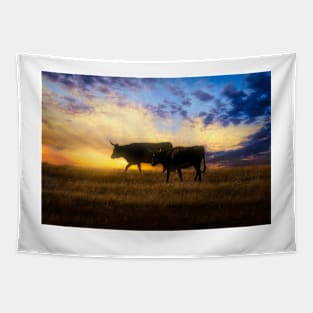 Pair Of Cows At Sunset photograph Tapestry