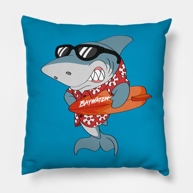 Mitch The Daddy Shark Baywatch Guard - Blue Sharky Version Pillow by Celestial Crafts