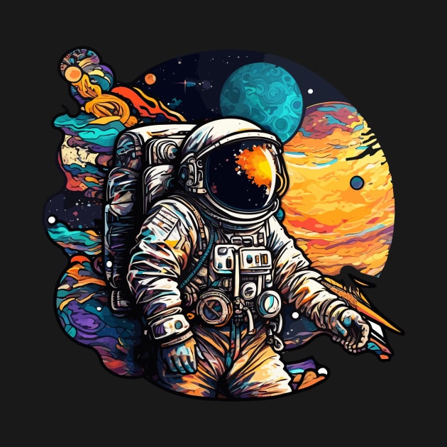 Astronaut in Space Colorful Vibrant Psychedelic by K3rst