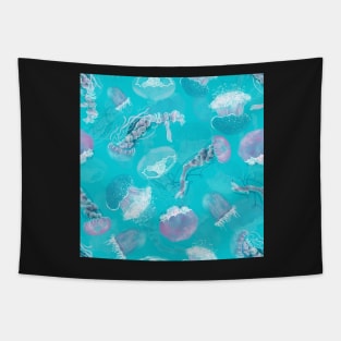 Floating Jellies Tentacle Teal Tapestry