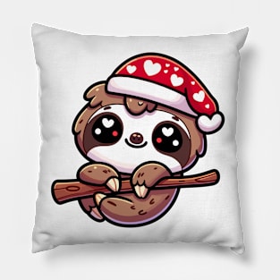 Cute Kawaii Valentine's Sloth with a Hearts Hat Pillow