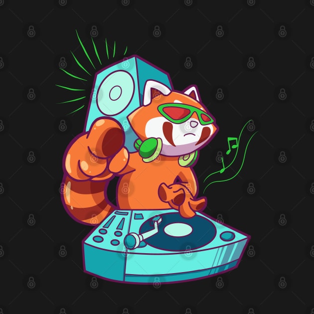 Cartoon red panda DJ at turntable by Modern Medieval Design