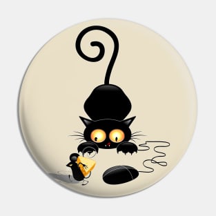 Cat, Mouse and Computer Mouse Joke Humorous Characters Pin