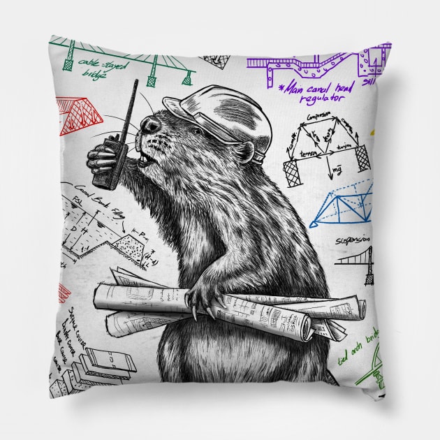 Beaver Civil Engineer W Pillow by Hris Rizz