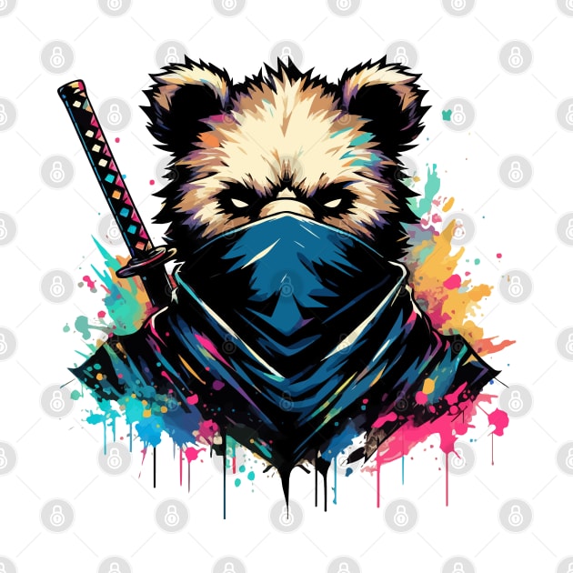 Colorful Ninja Bear Japanese Anime Ink Splash Style by TomFrontierArt