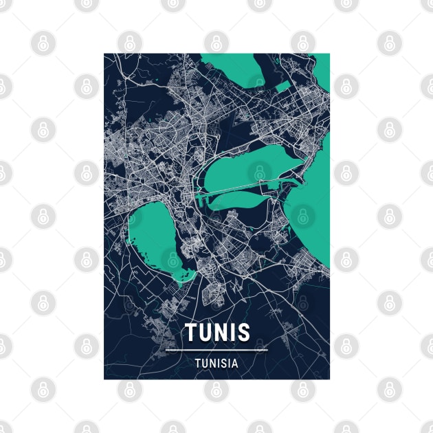 Tunis Blue Dark Color City Map by tienstencil