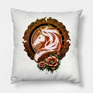 The Elegant Horse Head Adorned with Flowers. Pillow