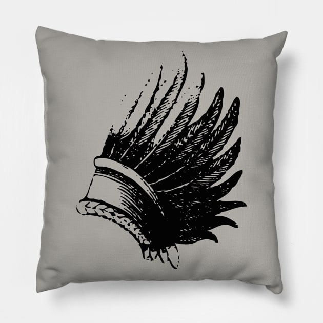 Black indian war bonnet Pillow by The Retro Black Store