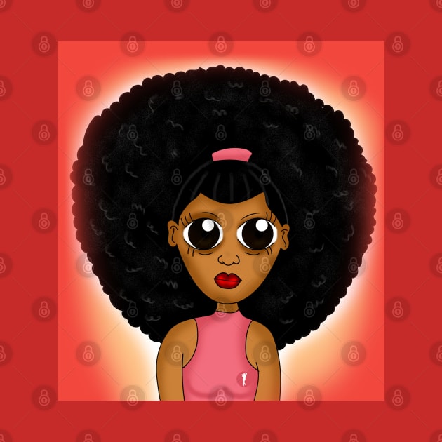 Cute brown skin girl with afro digital art drawing by Spinkly Creations 