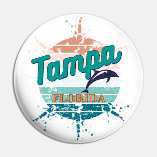 Tampa Florida Exploding Retro Vintage Sunset T-Shirt Pin