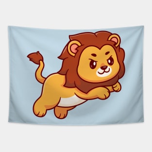 Cute Lion Jumping Cartoon Tapestry