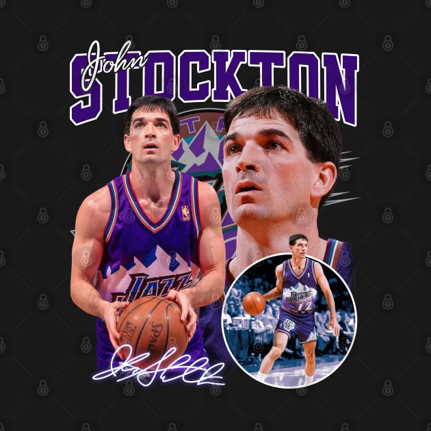 John Stockton Utah Basketball Legend Signature Vintage Retro 80s 90s Bootleg Rap Style by CarDE