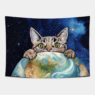 Cat holding the earth Tapestry