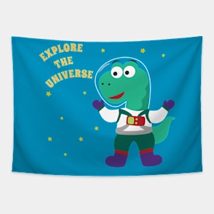 Funny dinosaur in space. Dinosaur in outer space. Tapestry