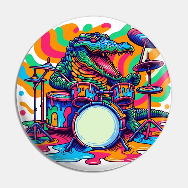 Funny Colorful Crocodile Playing Drums Pin by JoeStylistics